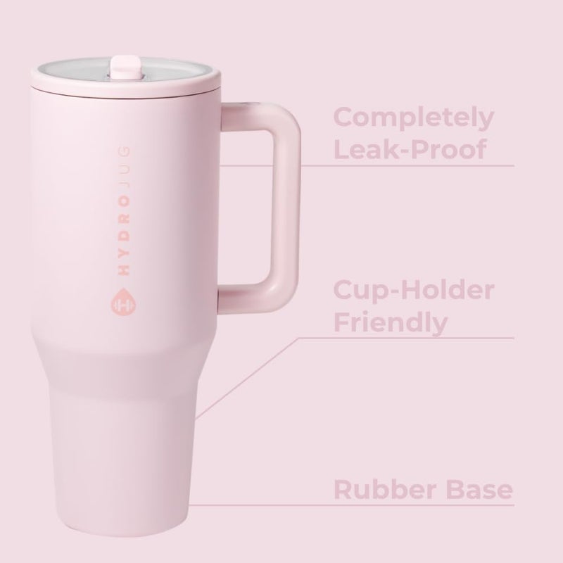 Hydro Jug مسافر - زجاجة ماء سعة 32 أونصة مع مقبض وقشة قابلة للطي - تناسب حاملة الأكواب، كوب مقاوم للتسرب - مصنوع من الفولاذ المقاوم للصدأ وقاعدة مطاطية قابلة لإعادة الاستخدام - هدايا للنساء والرجال، رمال وردية - Image 1